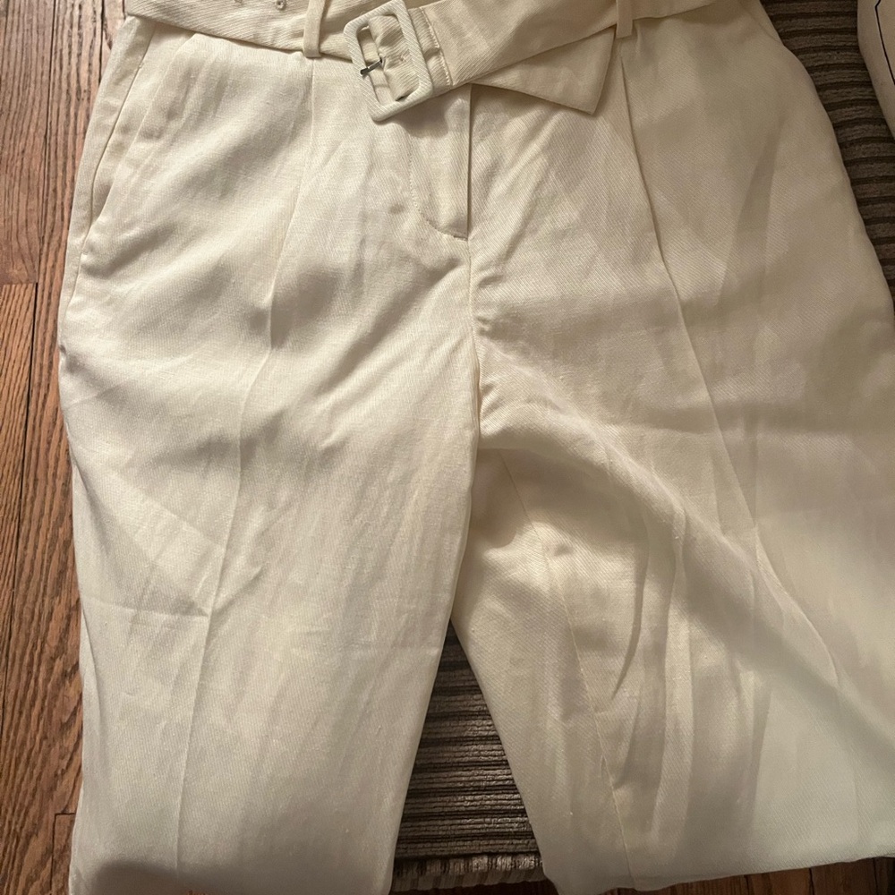 Women’s Cream Pants by Ann Taylor- Belted Taper High Rise Pants - size OP